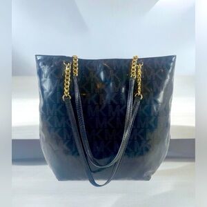 Michael Kors Black Signature Patent Leather Chain Tote MSRP $261
